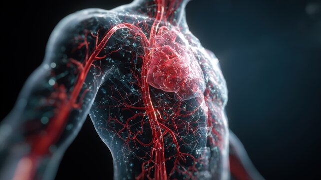 World Thrombosis Day, Medical infographic style illustration of human circulatory system highlighting thrombosis risk areas in red, clear and realistic