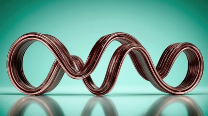 Abstract copper coils on teal background