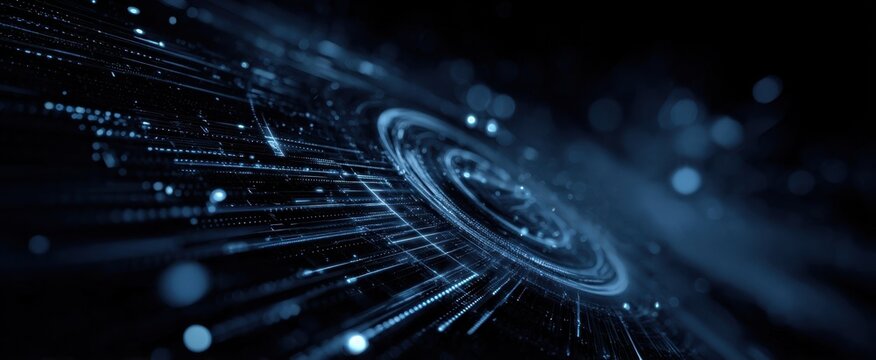 The Digital Vortex Surrounded by Glowing Futuristic Network Lines and Particles