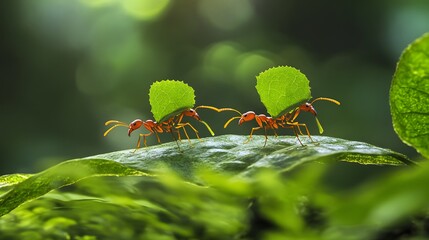 red ant on leaf