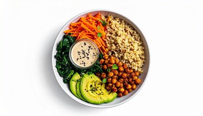 Delicious Vegan Quinoa Bowl with Roasted Chickpeas, Avocado, and Spinach