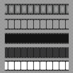 Realistic set of blank retro film strips and negatives. Vector