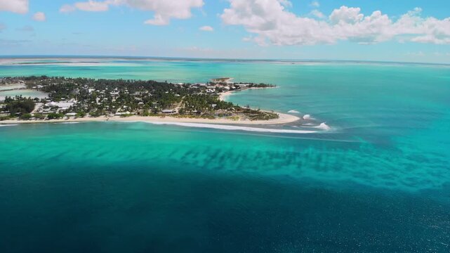 Aerial shot approaching the tropical atoll of Kiritimati AKA Christmas Island in Kiribati
