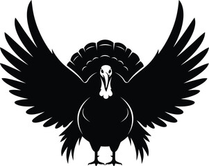 Turkey with wings spread, turkey is a black silhouette with head