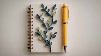 Small notebook with paper filigree and yellow pen