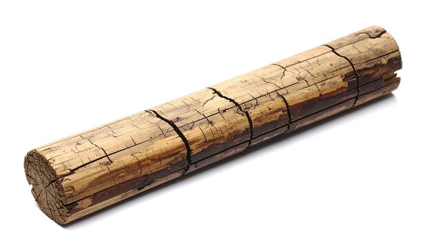 A weathered, cylindrical wooden log