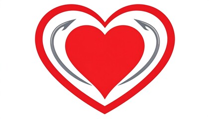 Red heart with gray curves