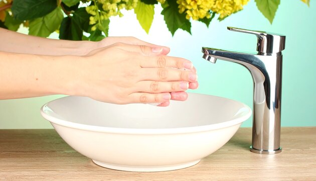 Close-up of hands washing under a faucet - Powered by Adobe