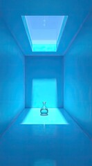 Abstract, light-filled blue room, clear vase