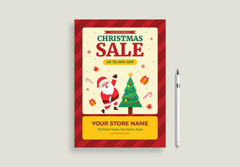 Christmas Sale Discount Flyer with Santa Illustration
