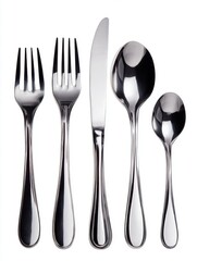 Elegant Stainless Steel Silverware Place Setting on White