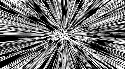A powerful graphic design featuring radiating lines of black and white, creating a sense of speed and energy.