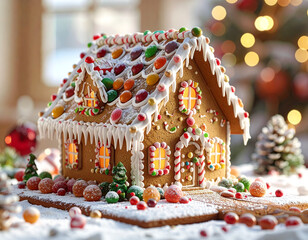 gingerbread house with christmas decorations