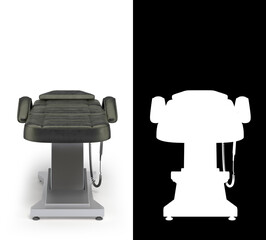 new black leather cosmetology chair with adjustable positions front view 3d render on white with alpha
