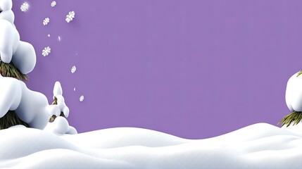 Snowy winter landscape with purple background.  Falling snowflakes