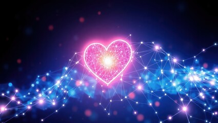 Digital Heart with glowing network connections