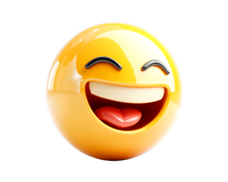 Yellow smiley face laughs with a heart shaped tongue 