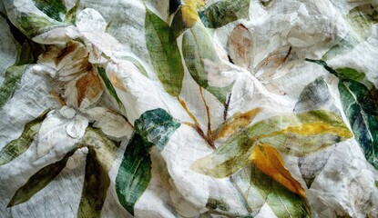 Wrinkled linen fabric with floral print