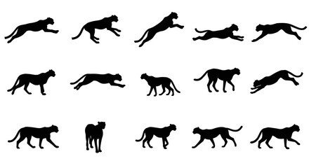 Fototapeta premium Cheetah Set Silhouette Vector Illustration , Animal Wildlife Silhouette Vector