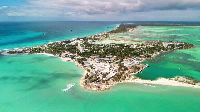 Aerial shot reversing away from the tropical atoll of Kiritimati AKA Christmas Island in Kiribati