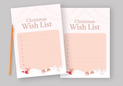 Pink Christmas Wishlist Template with Snow and Candy