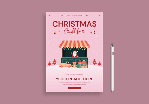 Christmas Craft Fair Flyer with Santa Illustration
