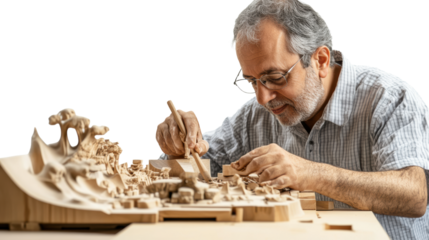 A elderly men working with clay
