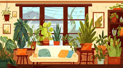 Cozy room filled with potted plants