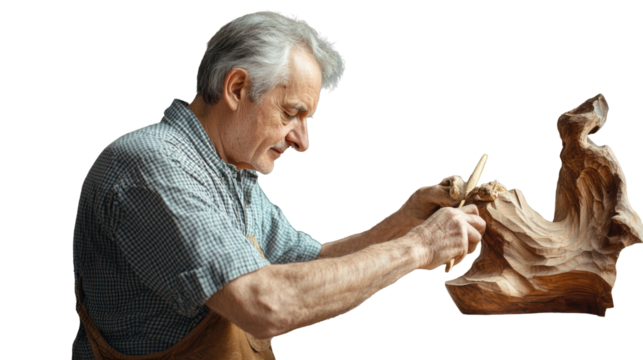 Elderly man shaping clay with hands
