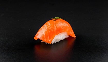 Salmon sushi, close-up on black surface