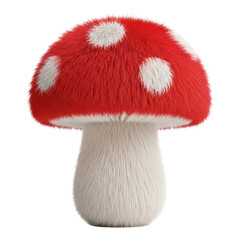 Red and white mushroom with fluffy texture isolated on transparent background