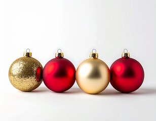 Minimal Christmas Ornaments on White Background – Red and Gold Baubles, Holiday Decoration