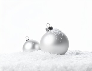 Christmas Ornaments on Snow – Minimal Holiday Decoration, White Background