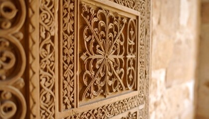 Intricate, light beige stone carvings