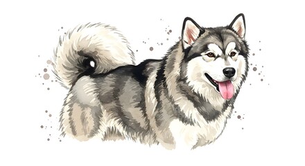 Obraz premium Joyful Alaskan Malamute dog portrait, happy and energetic, perfect for pet lovers and dog businesses.