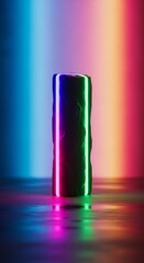 Radiant rock pillar, showcasing vibrant neon glow against colorful backdrop