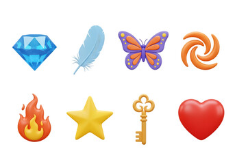 3d icon of collection of colorful icons and symbols isolated on transparent background