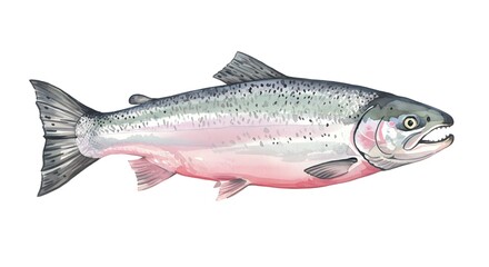 Naklejka premium Vibrant watercolor rainbow trout leaps with dynamic energy, perfect for fishing and nature projects.