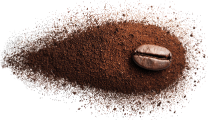 Coffee grounds swirl around a single coffee bean