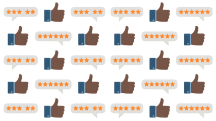 Customer satisfaction with thumbs up and star ratings shows positive feedback and service quality