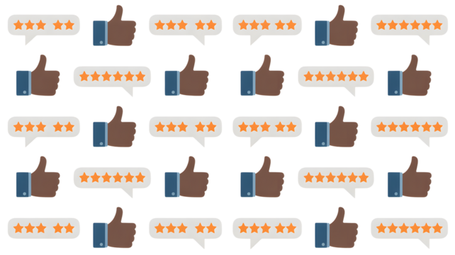 Customer satisfaction with thumbs up and star ratings shows positive feedback and service quality - Powered by Adobe