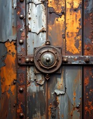 Weathered Metal Door with Rust and Peeling Paint Detail