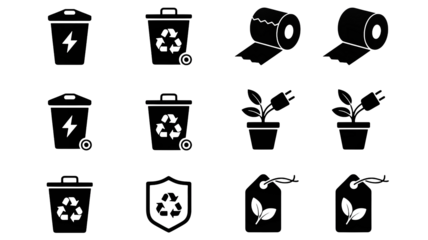 Essential bathroom supplies featuring toilet paper rolls and a modern trash can for cleanliness needs