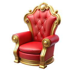 Ornate red and gold throne chair with tufted upholstery isolated on transparent background