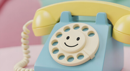 Retro rotary phone with a smiley face on the dial.