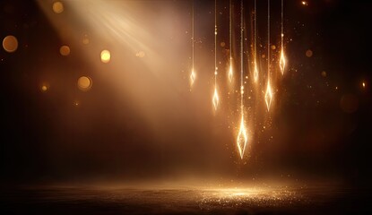 Golden stage lights with spotlights and bokeh