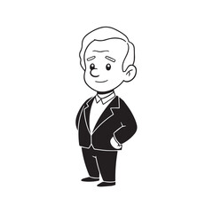 Old person in formal suit black and white vector illustration portrait elegant classic digital artwork