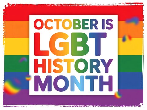 October is lgbt history month celebration with rainbow background and confetti - Powered by Adobe