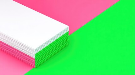Stacks of blank white and pink business cards on vibrant pink and lime green background