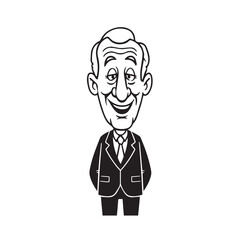 Old person in formal suit black and white vector illustration portrait elegant classic digital artwork